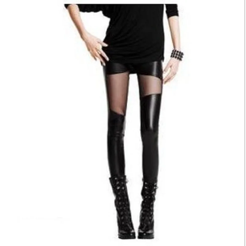 Женские леггинсы из искусственной кожи с кружевом в готическом стиле|Легинсы| |