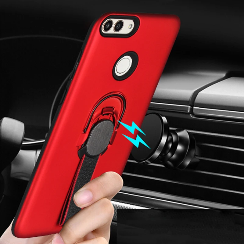 2 in 1 Hard PC+Soft TPU Plastic Case Cover Funda Magnetic Finger Ring Holder Mount for HUAWEI Y6 Prime Y7 Pro 2018 Honor 7C 7A |