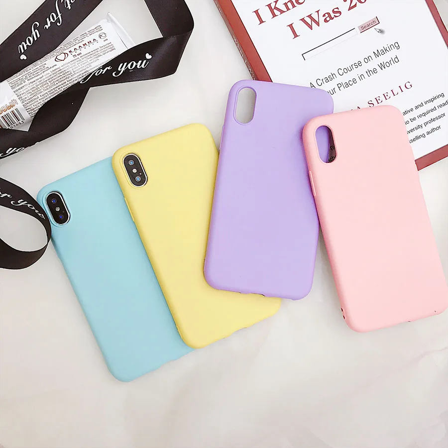 Матовый чехол для телефона iPhone 7 Plus 6 6s 8 X 5 5s SE XR XS MAX с простым однотонным дизайном, выполненный из ультратонкого мягкого TPU материала, с задней панелью в виде конфеты.