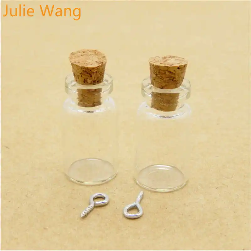 Julie Wang, 10 шт., 1 мл, миниатюрные прозрачные стеклянные флаконы, флаконы, контейнеры, пробковые пробки, для украшения дома, вечерние бутылки