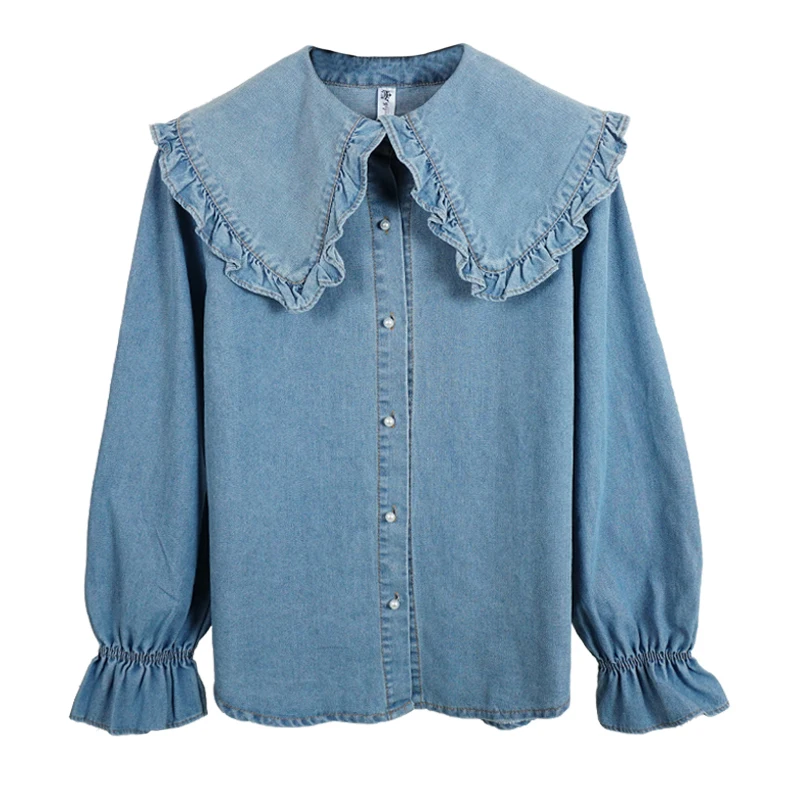 Новинка женская рубашка весна осень Джинсовая блузка с длинным рукавом