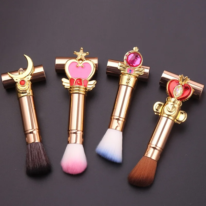 gold 4pcs Выдвижные Кабуки Румяна аниме кисти для макияжа 4 стиля Сейлор Мун Brochas Maquillaje Косметические кисти для макияжа - Handle Color: gold 4pcs