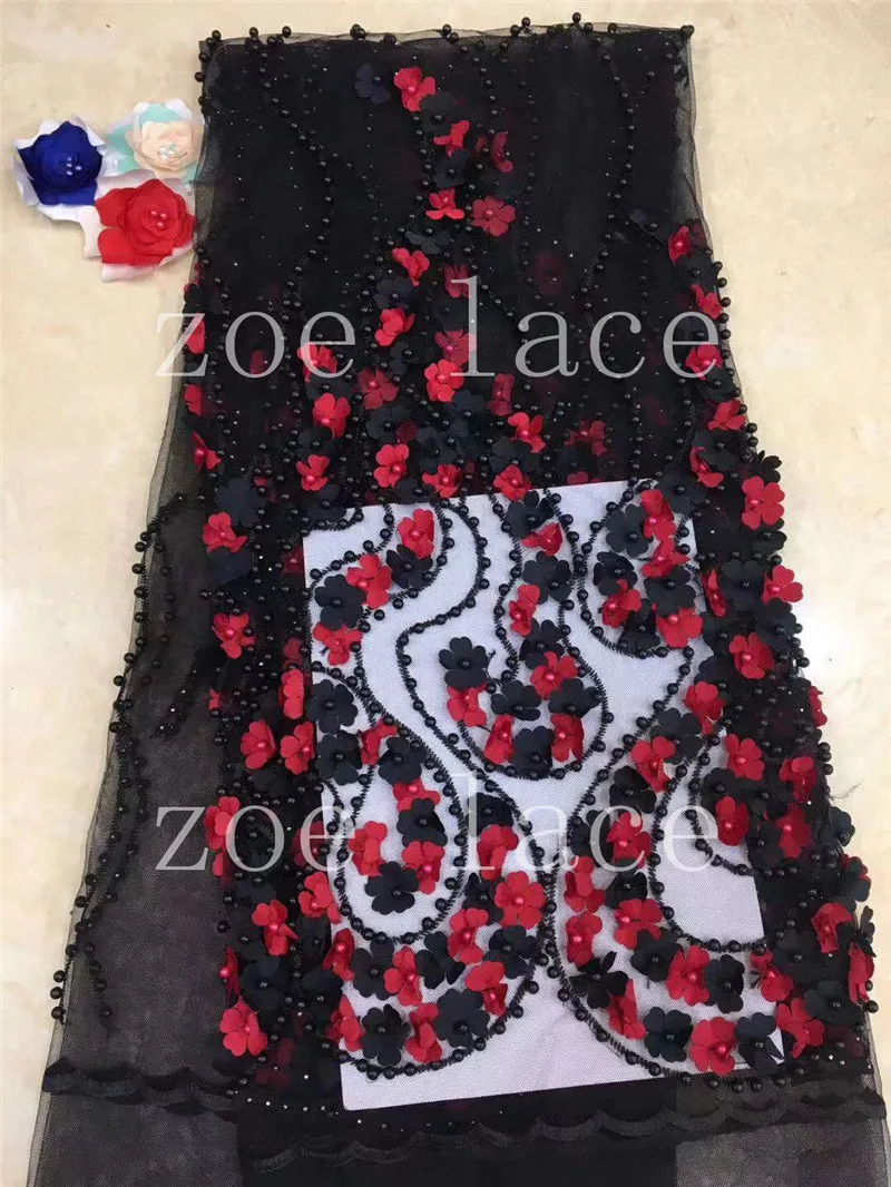 Zoe кружева f103 # новый жемчуг и 3Dflower Ткань Вышивка Лучшее качество 5 ярдов в наличии