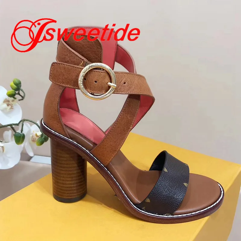 Сандалии женские из натуральной кожи босоножки на толстом каблуке с