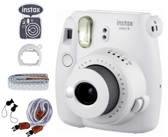 Smoky White Fuji Fujifilm Instax Mini 9 мгновенная камера для печати пленки Polaroid Обычная камера для фотосъемки с плечевым ремнем - Цвет: Smoky White