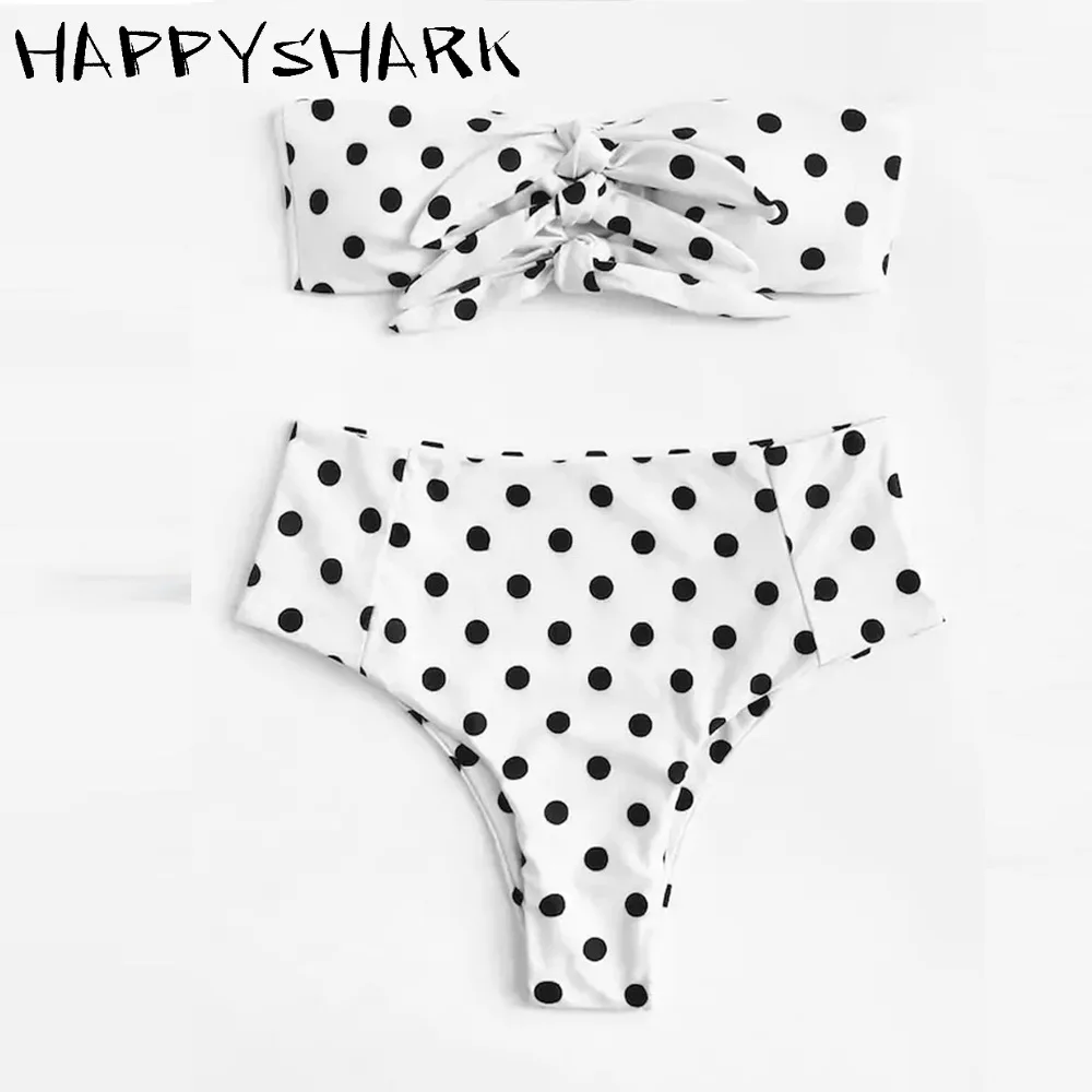 Женский купальник HAPPYSHARK бикини с высокой талией бандо в горошек 2 шт. | Женская