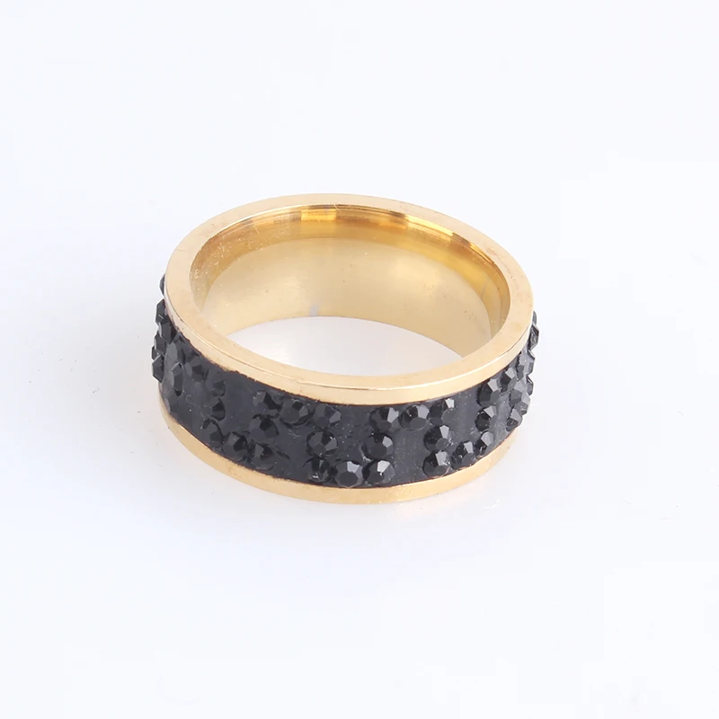free shipping 8mm gold color Great Wall black crystal 316L Stainless Steel finger rings for men women wholesale | Украшения и