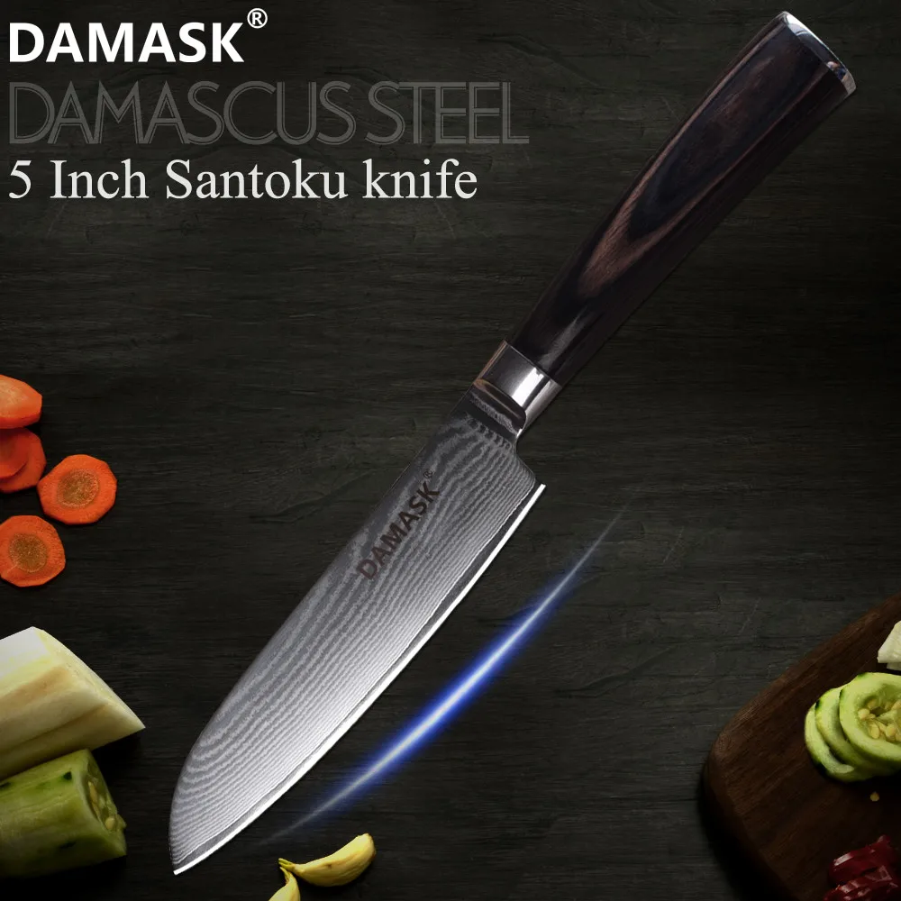 DAMASK 5 дюймов Santoku Япония дамасский нож 67 слоев VG10 ядро Santoku дамасский нож лезвие бритвы острый нож кухонный нож инструмент