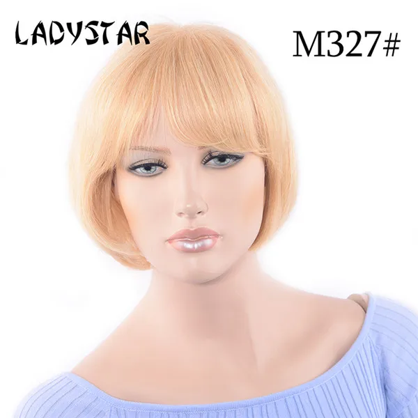 M327 LADYSTAR 4*4 закрытие шнурка Реми короткий Боб человеческие волосы парики с предварительно сорванные волосы бразильские прямые парики с челкой для женщин - Цвет: M327