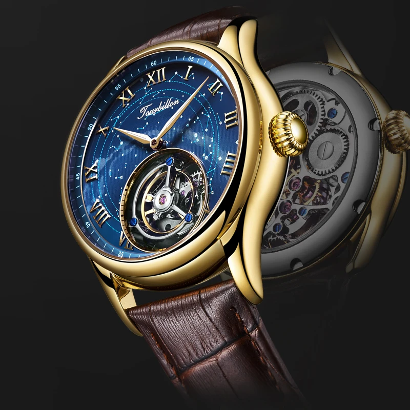 Tourbillon механические часы мужские Лидирующий бренд часы сапфировые зеркальные оригинальные ручные обмотки полый ход Мужские t звездное небо часы Saat