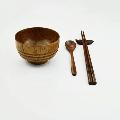 4pcs set Натуральные деревянные столовые приборы Наборы Посуды Чаша Дети обеденный сервис прямые продажи с фабрики - Цвет: 4pcs set