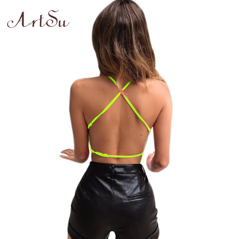 ArtSu женское сексуальное боди уличная мода v-образный вырез ремень крест открытая