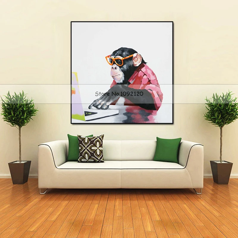 

Best Art Handmade Monkey Oil Painting On Canvas Living Room Home Decor Wall Paintings Working Orangutan Animal Pictures