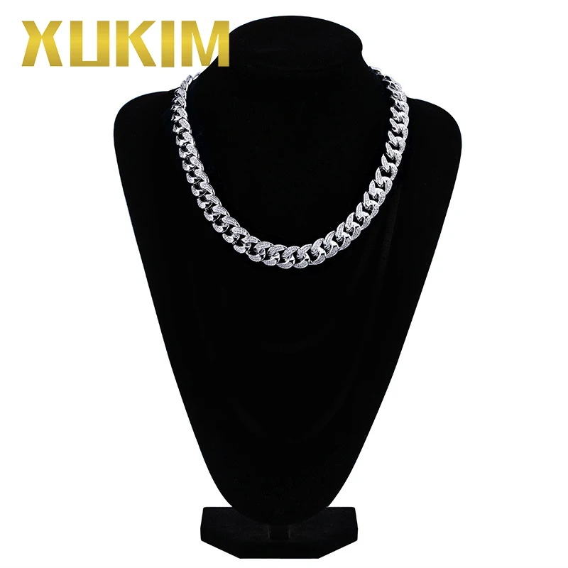 Xukim ювелирные изделия панк 13 мм AAA CZ Iced Out золотого цвета миаин Снаряженная кубинское ожерелье цепь хип хоп ювелирные изделия мужские ожерелья