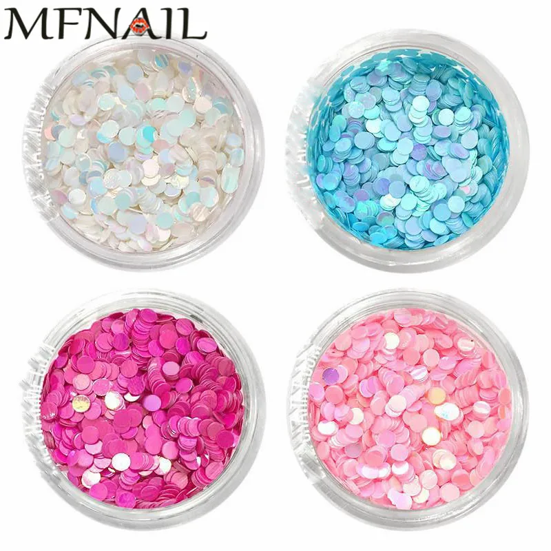 

4jars/set 2Kind 1mm/2mm Nail Sequins Round Spangles Sparkly Nail Glitter Powder Flakes Manicure Iridescent 3D Nail Art Paillette