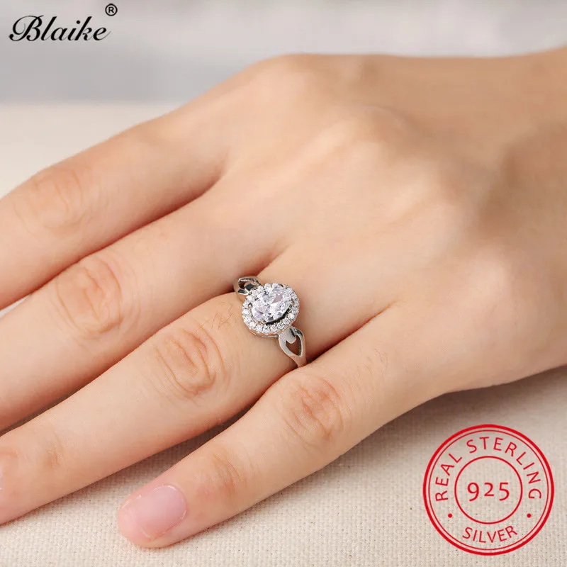 Blaike 100% реальные s925 Серебряные Кольца для женщин овальный белый бриллиант камни