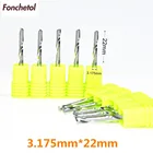 3,175 мм * 22 мм-ЧПУ твердосплавный алюминиевый гравировальный фрезерный станок, alucobond 1 канавка спиральный Фрезерный резак, вольфрамовая стальная Концевая фреза