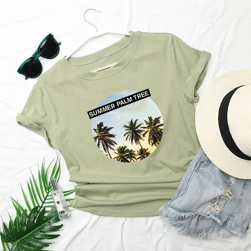 Женская футболка с коротким рукавом Повседневная хлопковая Футболка о вырезом и