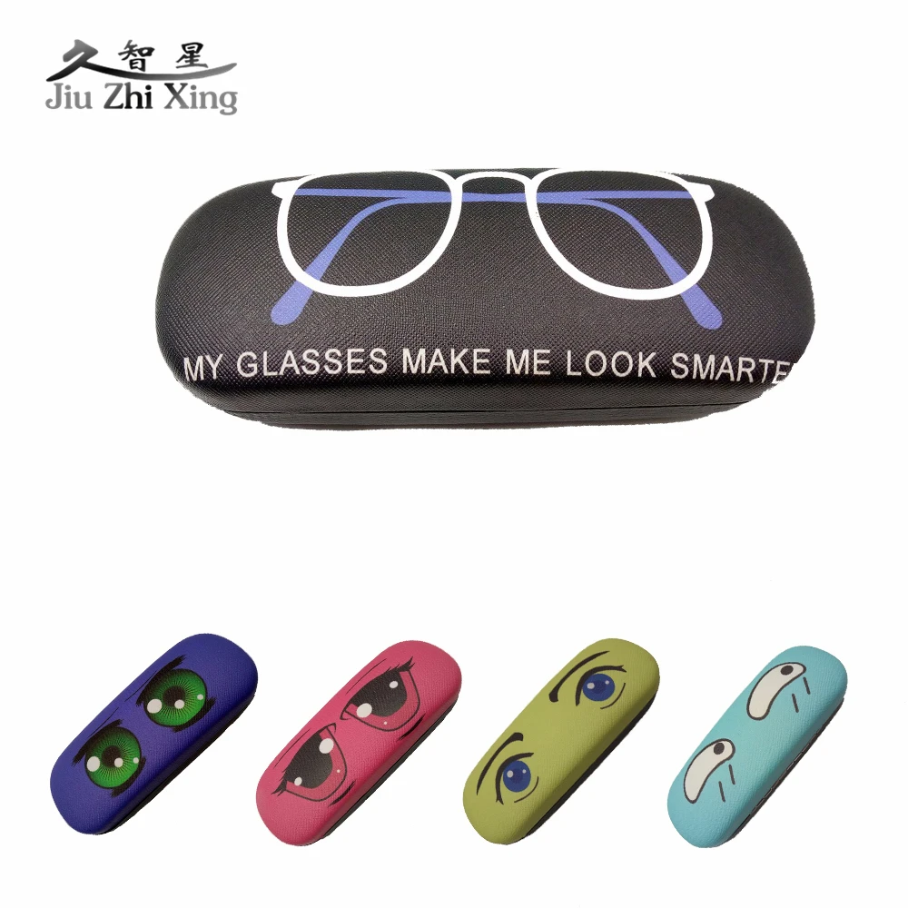 JIU ZHI XING New Design Cartoon Patterns Printing PU Leather Glasses Case Optical EyeWear Metal Box For Gift WOAINI159|glasses box|glasses case