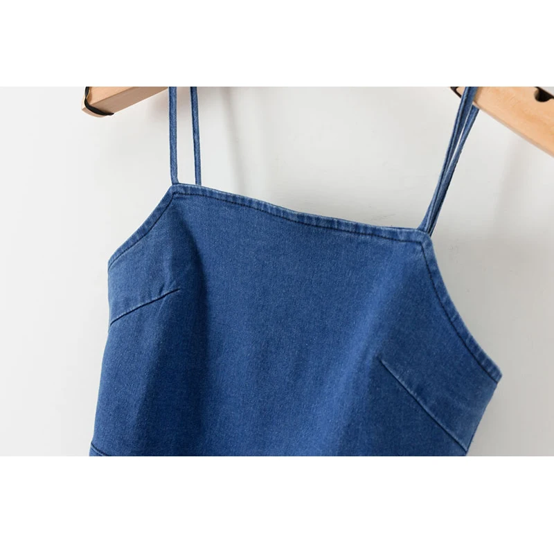 SheMujerSky Blue Denim Sexy Tops For Women Strap Tank Tops Female Slip Crop Tops Camisole