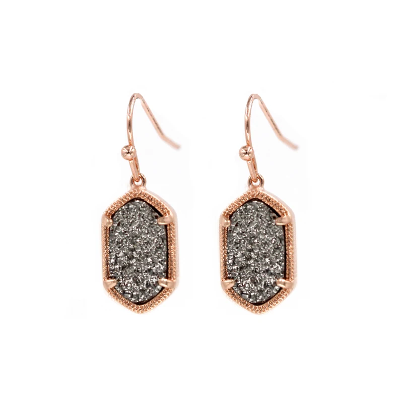 Rose Light Grey E Маленький овальный Кулон Druzy, ожерелье, лучшее качество, черный цвет, блестящий кулон, ожерелье, женский подарок, модные ювелирные изделия - Окраска металла: Rose Light Grey E