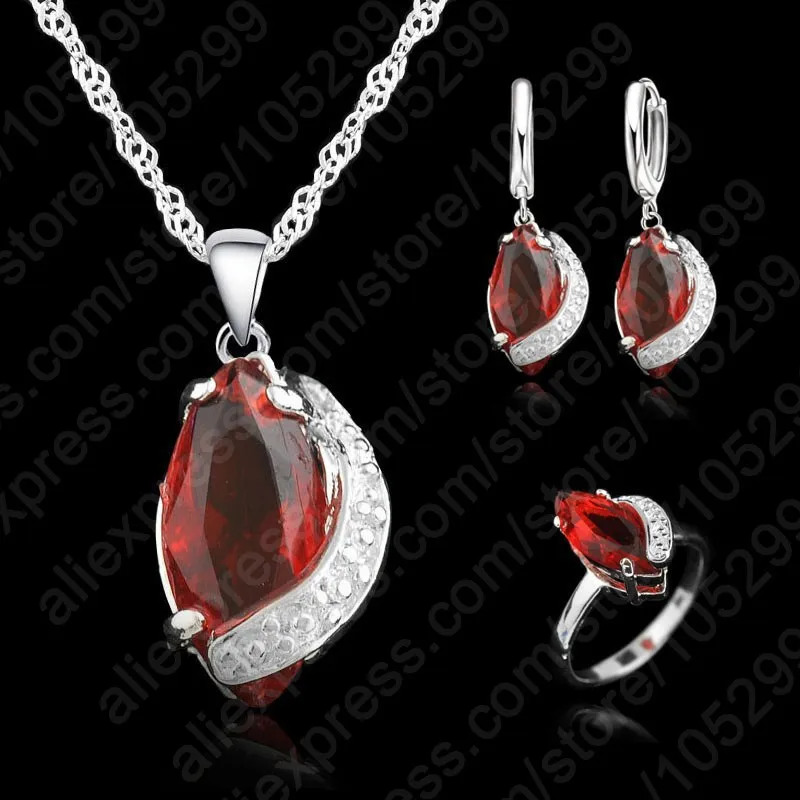 

Wholesale Women Wedding Jewelry Set 925 Sterling Silver Necklace/Earring/Ring Set Cubic Zircon Jewelry