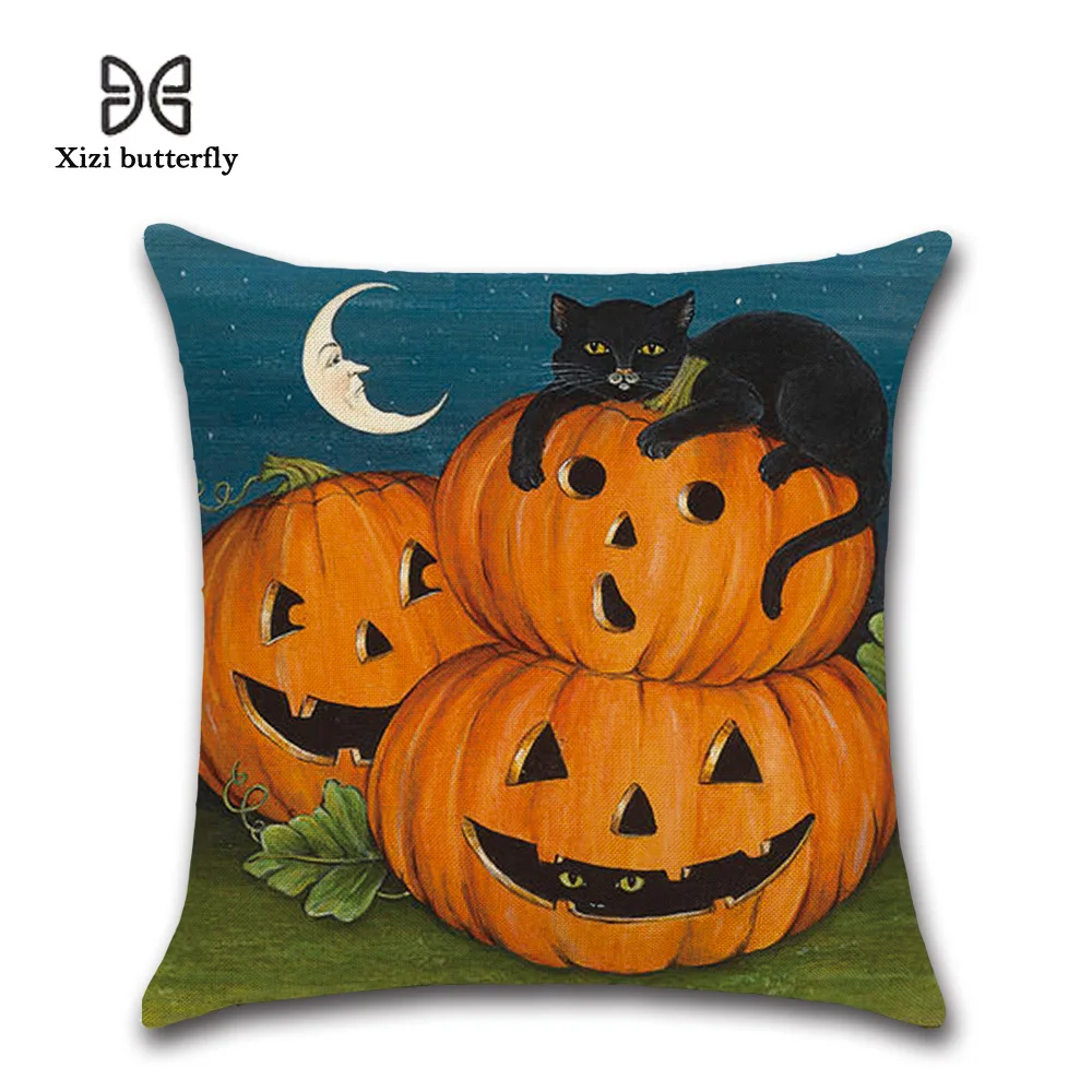 Pillow Case New Halloween Pumpkin Castle theme Witchplant cotton and linen pillow window mat Home gift Textile | Дом и сад