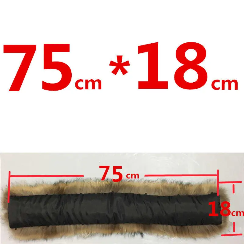75cmX18cm Натуральный меховой воротник для парки пальто роскошный Теплый натуральный енот шарф женские Большие меховые шарфы мужские куртки 60 см 65 см 70 см 75 см - Цвет: 75cmX18cm