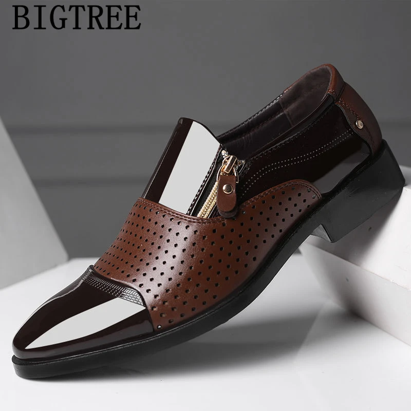 Мужские свадебные туфли лоферы из лакированной кожи с вентиляционными