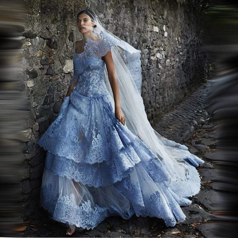 Высококачественный Элегантный комплект из синего цвета свадебные кружевные