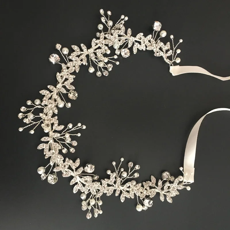 SLBRIDAL розовое золото Проводные хрустальные стразы жемчуг цветок свадебное украшение на голову свадебные волосы лоза аксессуары для волос подружки невесты женщин