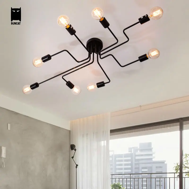 Железная труба черный белый Потолочный светильник современный Ретро