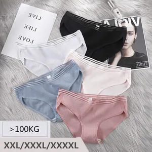 Fashion Panties Mid Rise Screw Thread Briefs Splice Solid Breathable Panties Women Striped Sexy Lingerie Big Size Underwear
