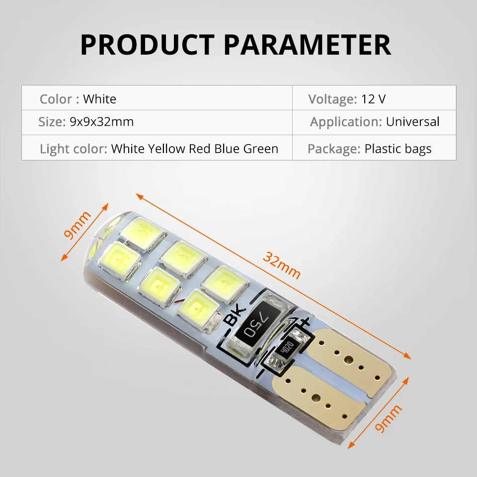 Partol 10 шт. T10 W5W Светодиодная Автомобильная интерьерная лампа 12 SMD 2835 габаритная В 194