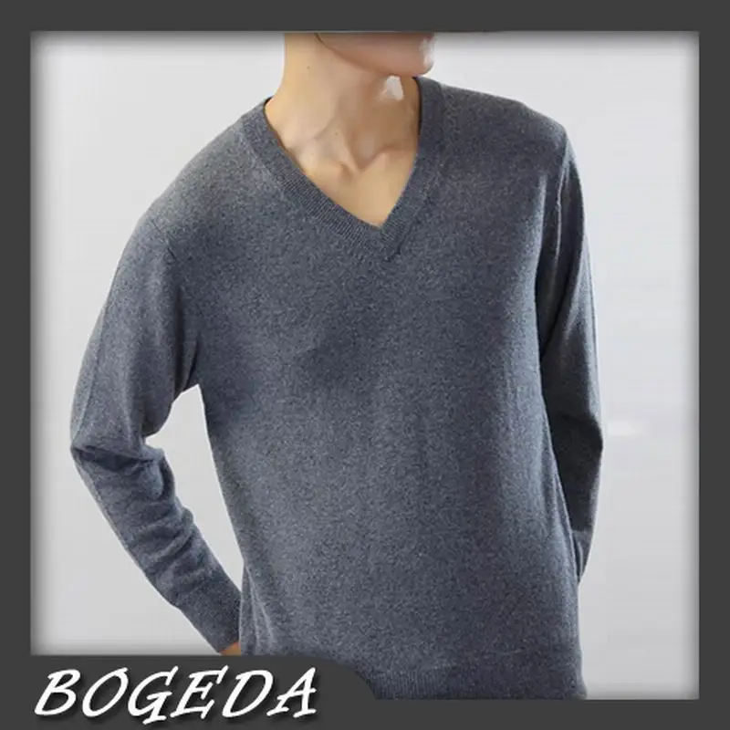 100%Cashmere Sweater Men Pullover V neck Solid Gray Business Style High Quality Natural fabric Free shipping Stock Clearance