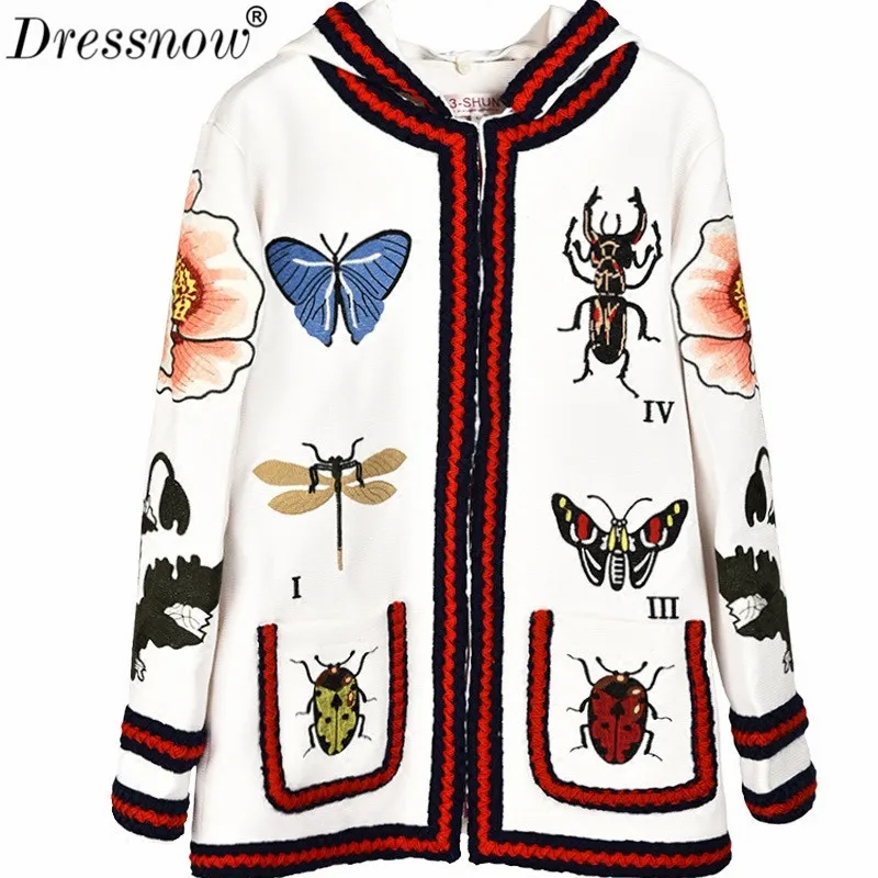 As Pictured Dressnow/Женская Цветочная вышивка с животным капюшоном, пальто, милая вышитая куртка с капюшоном, весенне-осенние белые кардиганы, пальто, куртка 14 - Цвет: As Pictured