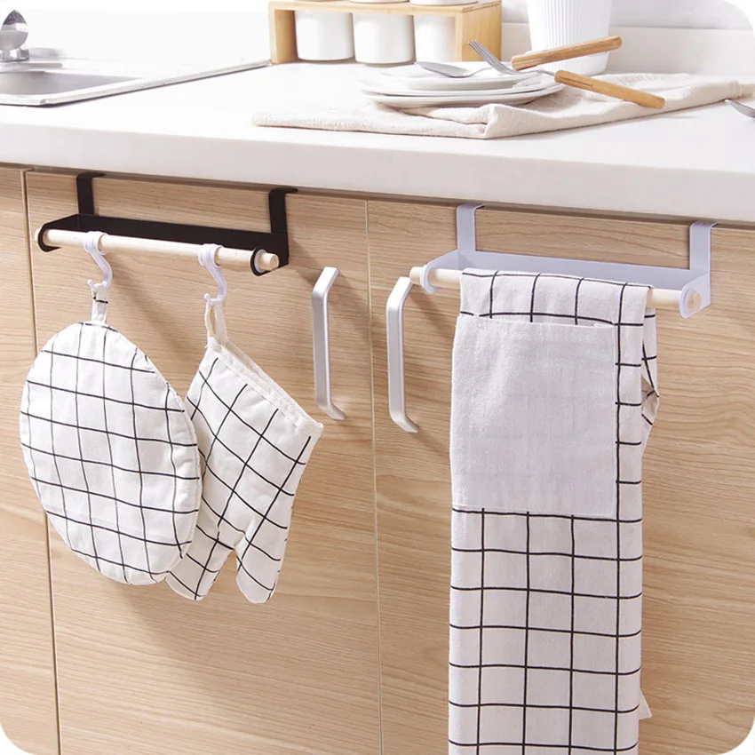 Towel Hanger Rack Self-Adhesive Behind Door Roll Paper Contain Wood Bar Hanging Holder Bathroom Kitchen Cabinet Shelf Organizer | Дом и сад
