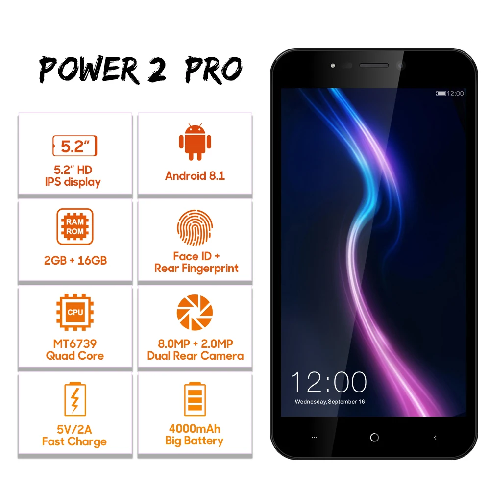 LEAGOO power 2 Pro GB 16 мобильный телефон Android 8 1 5 &quotHD MTK6739 четырехъядерный распознавание