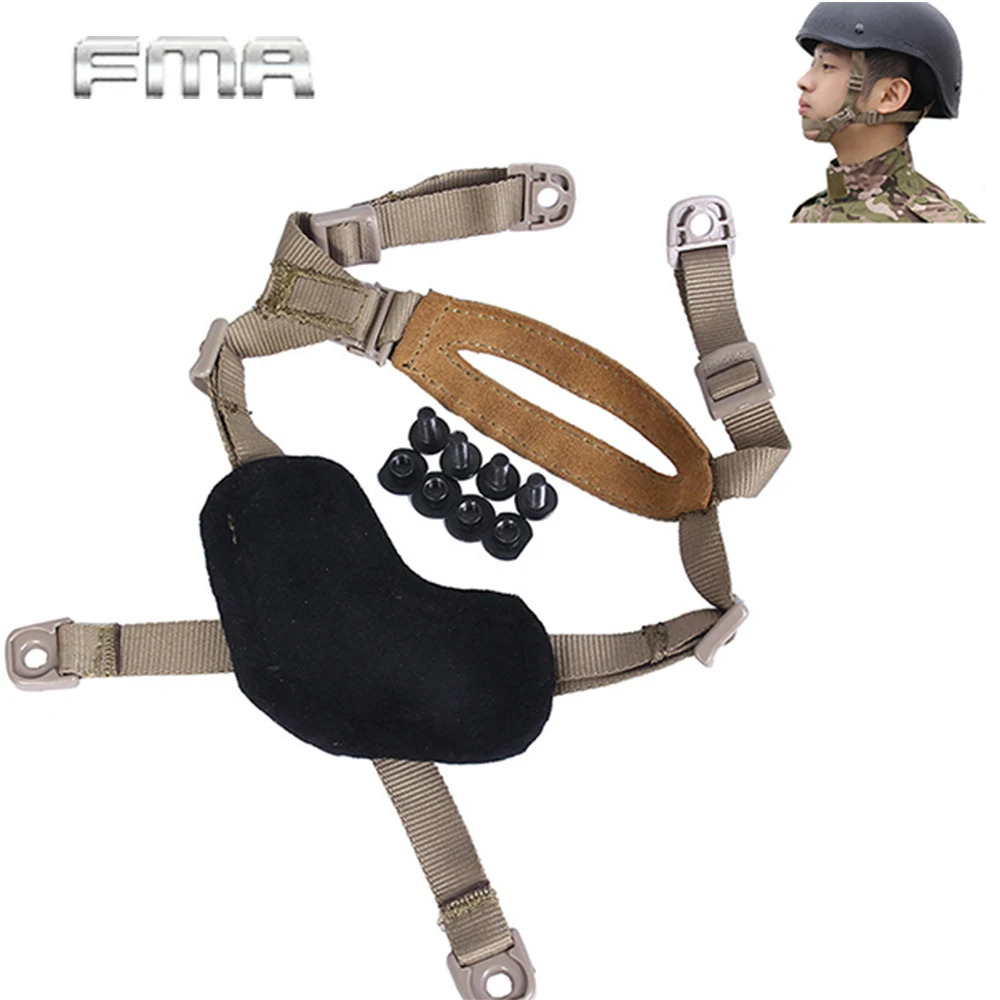 

FMA 4 Points Airsoft Tactical Helmet Chin Strap with Bolts and Screws Lanyard H-Nape X-Nape Pad Harness for MICH ACH Helmet
