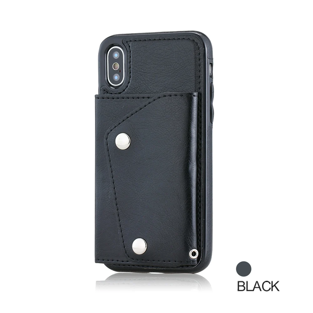 Чехол KISS, кожаный чехол для iPhone 8, 7, 6 S, 6 Plus, X, XS, Max, XR, слот для карт, чехол для телефона s, для iPhone X, XR, XS Max, 6, 6 S, 7, 8 Plus, чехол - Цвет: Black
