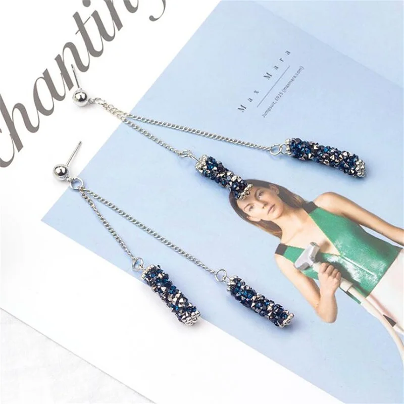 2019 корейская мода Геометрическая Длинная подвеска-кристалл серьги темперамент