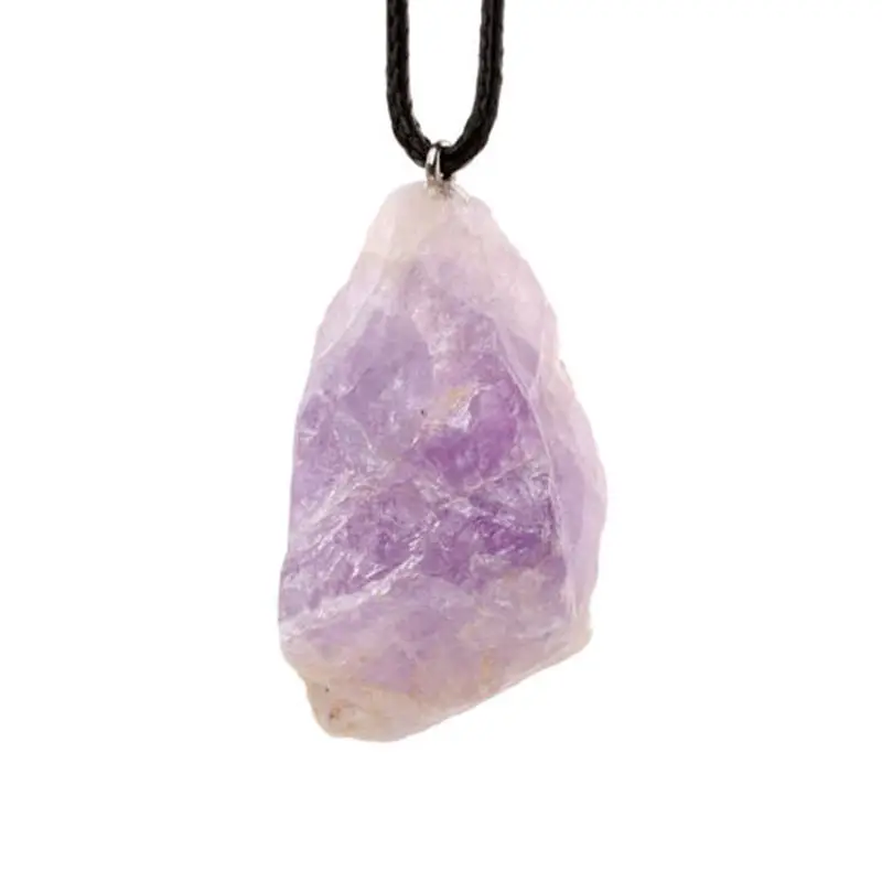 yaye Natural Rough Stone Raw Amethyst Quartz Gemstone Reiki Healing Crystal Pendant Diy With Black Wax Cord | Дом и сад