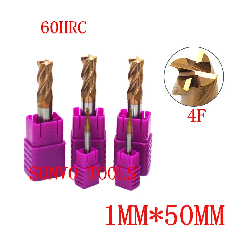 Фрезы 4F/2F D1.0X3X50L HRC50 1 мм x 50 4 концевые фрезы квадратные твердосплавные карбид