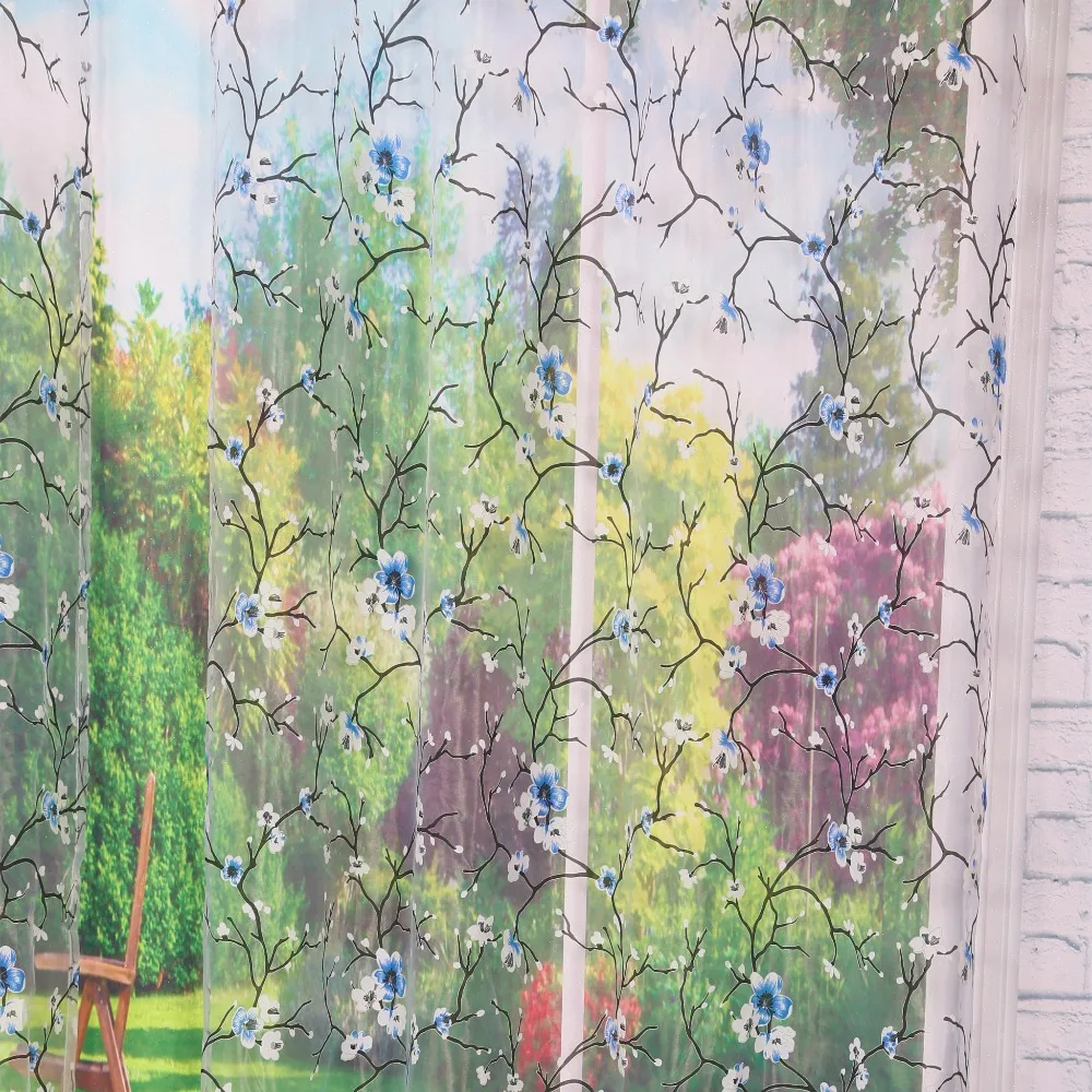 Оконная занавеска с синим цветком сливы для дома гостиной прозрачная вуаль 1