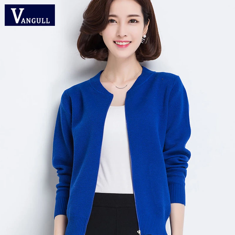 VANGULL 2019 Autumn Winter New Casual Women Knitting Sweater Cardigans zipper solid O-neck Long Sleeve Short sweater Outerwear |