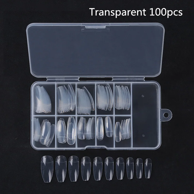 100pcs half nail LILYCUTE натуральные накладные ногти стекловолокно для ногтей клип быстрое строительство удлинение плесень длинные Кончики ногтей для УФ-гель для дизайна ногтей - Цвет: 100pcs half nail