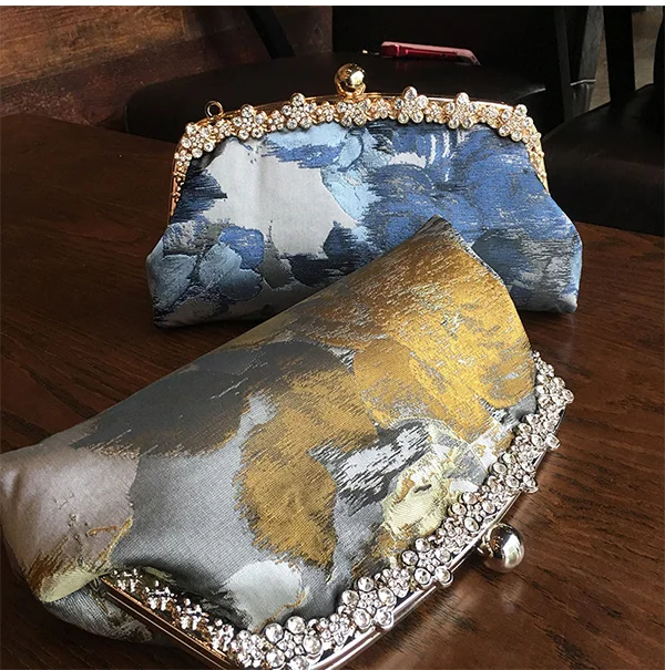 Оптовая продажа металлическая ручка 22 см рамка для кошелька с кристаллами