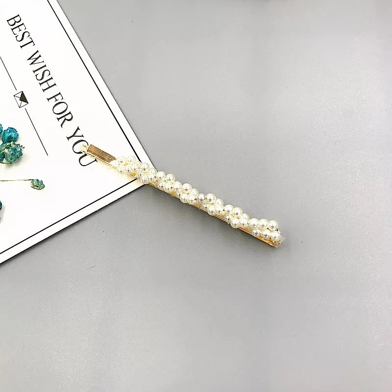 Fashion Girls Geometric Imitiation Pearl Hairpins Sweet Hair Accessories Women Barrettes Square Round Hollow Hair Clips - Окраска металла: Golden Across