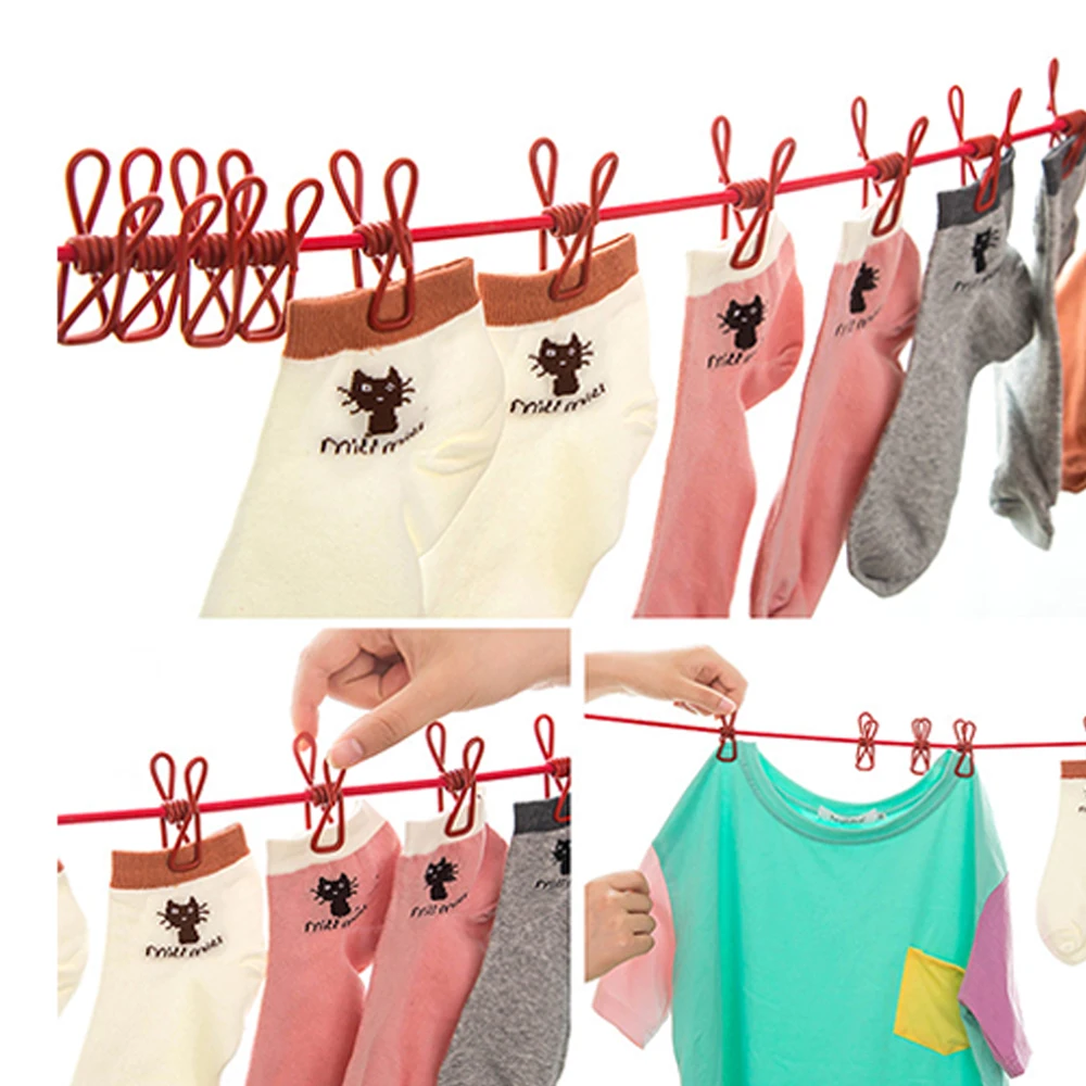 Stretch Drying Rack Retractable Clothesline Elastic Washing Line With 12 Clips Home Socks Underwear Clothes Hanger Windproof | Дом и сад