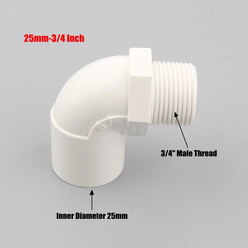 25mm-3I4 Inch 1 шт. 20 25 32 мм до 1/" 3/4" " наружная резьба локтевого сустава для полива сада белый ПВХ разъем 90 градусов равная муфта редуктора - Цвет: 25mm-3I4 Inch